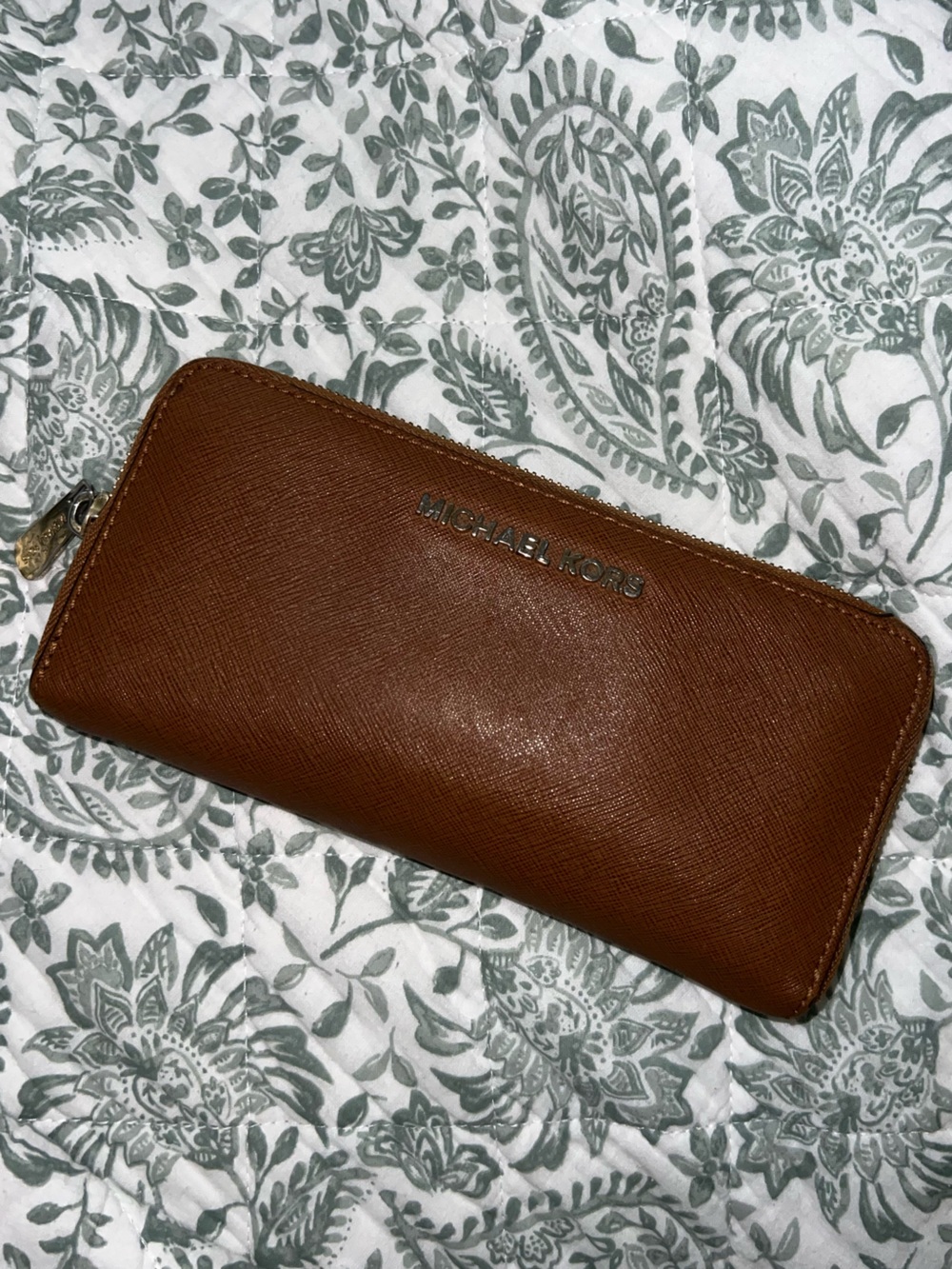 Michael Kors Cognac Brown Saffiano Zip Wallet